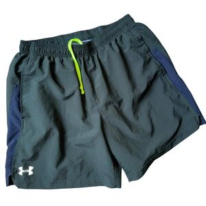 Under Armour Forest Green / Navy Lined Running Shorts with Pockets Mens Large